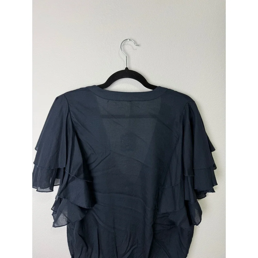 Free People Intimately Black Ruffle Sleeve Tie Front Mesh Bodysuit OB959390 L - Picture 9 of 9